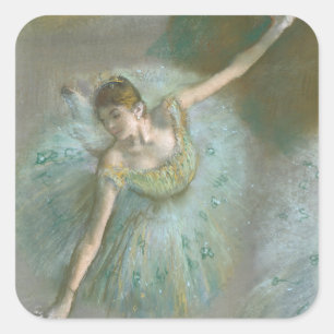 Pegatina Cuadrada Bailarina en Green Edgar Degas