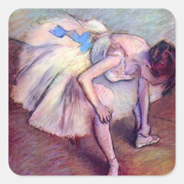 Pegatina Cuadrada Bailarina sentada de Edgar Degas, Ballet de arte (Anverso)