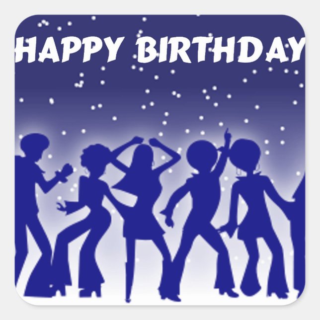 Pegatina Cuadrada Bailarinas disco Happy Birthday (Anverso)
