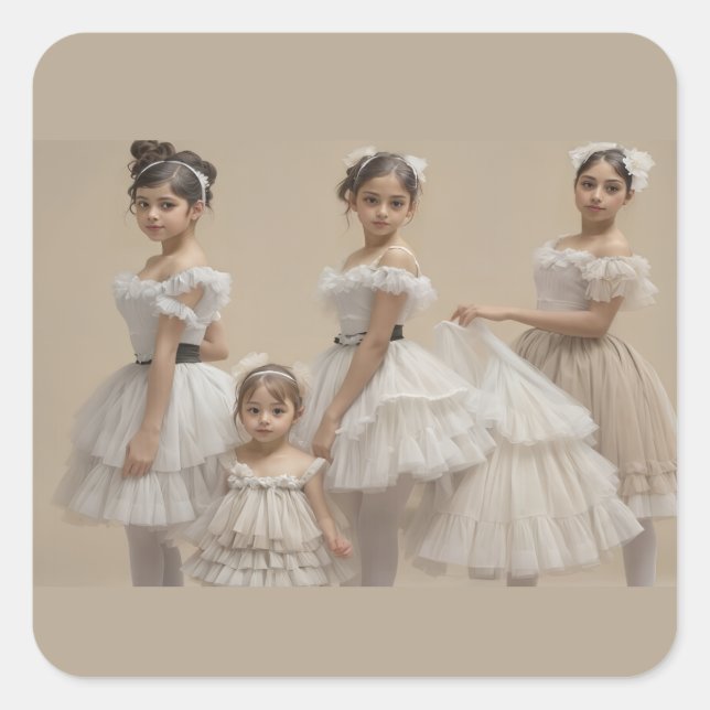 Pegatina Cuadrada Bailarinas románticas (Anverso)