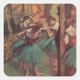 Pegatina Cuadrada Bailarinas, Rosa y Verde de Edgar Degas