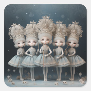 Pegatina Cuadrada Bailarines de copo de nieve de moda del ballet Cas