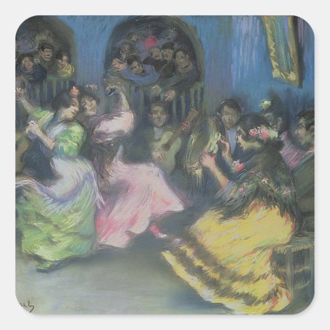 Pegatina Cuadrada Bailarines gitanos españoles, 1898 (Anverso)