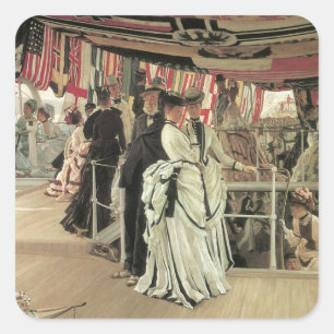 Pegatina Cuadrada Baile a bordo por James Tissot, Arte Victoriano