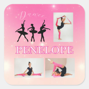 Pegatina Cuadrada Baile Ballet Gradiente Rosa 3 Foto Personalizada