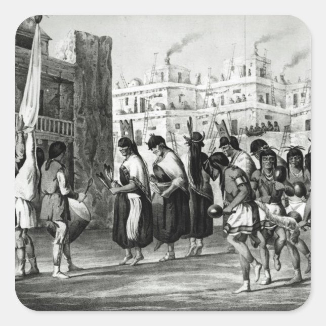Pegatina Cuadrada Baile búfalo en Pueblo de Zuni (Anverso)