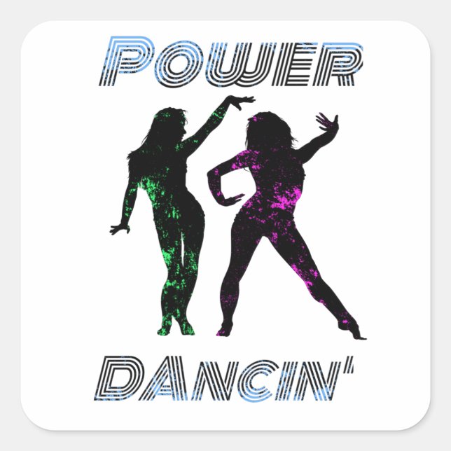 Pegatina Cuadrada Baile - Chicas de baile Retro Power Dancing estilo (Anverso)