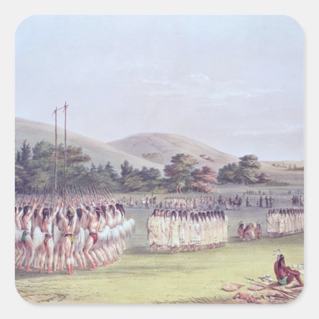 Pegatina Cuadrada Baile Choctaw Ball-Play, 1834-35 (Anverso)