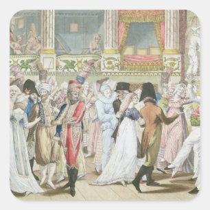 Pegatina Cuadrada Baile de disfraces en la ópera, después de 1800