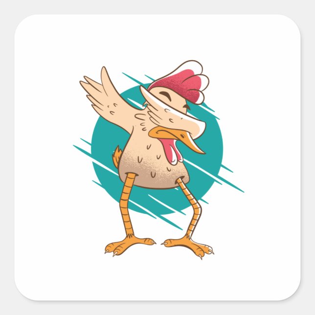 Pegatina Cuadrada Baile Divertido de Pollo (Anverso)