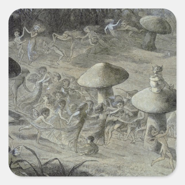Pegatina Cuadrada Baile Elfin de noche, ilustracion de 'In Fai (Anverso)