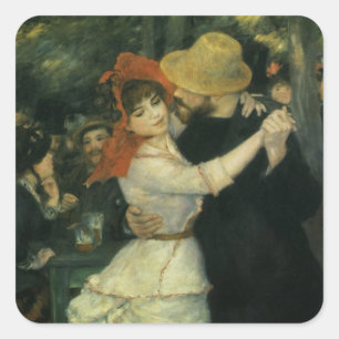 Pegatina Cuadrada Baile en Bougival de Pierre Renoir, Arte Antiguo