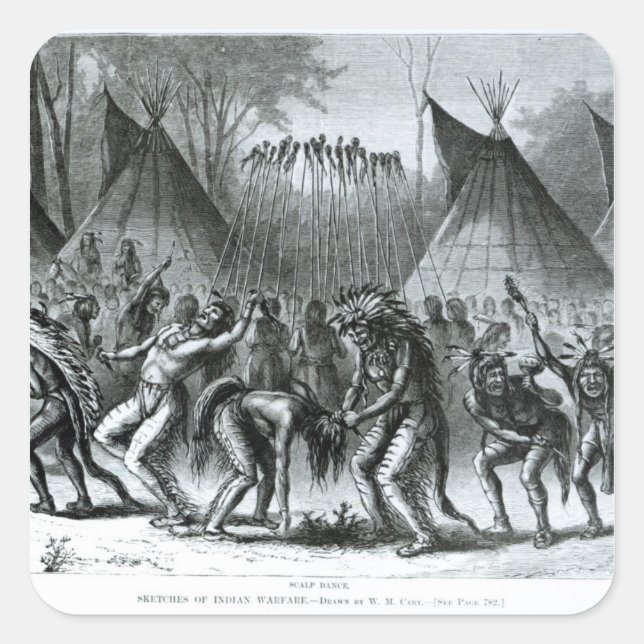 Pegatina Cuadrada Baile escalofriante de 'bosquejos de guerra india' (Anverso)