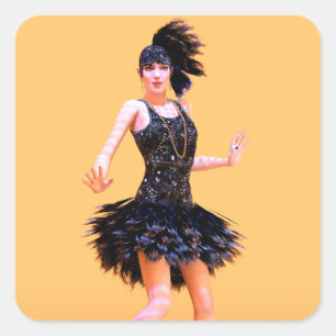Pegatina Cuadrada Baile Flapper Vintage