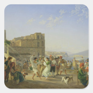 Pegatina Cuadrada Baile italiano, Nápoles, 1836