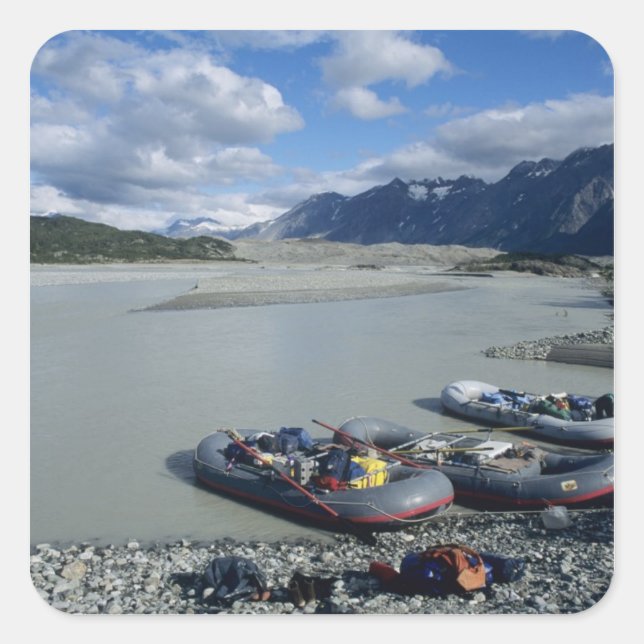Pegatina Cuadrada Bajando en balsa el río Alsek (Anverso)