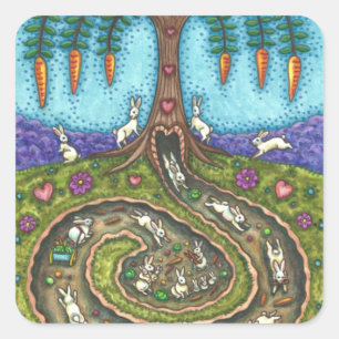 PEGATINA CUADRADA BAJO EL AGUJERO DEL RABBIT, CARROT WILLOW TREE FOL