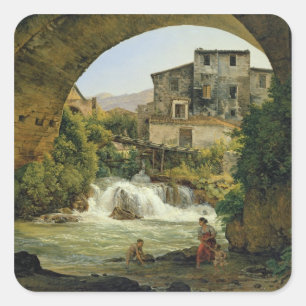 Pegatina Cuadrada Bajo el arco de un puente en Italia, 1822