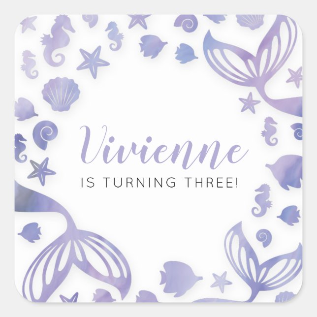 Pegatina Cuadrada Bajo el cumpleaños de la sirena marina (Anverso)