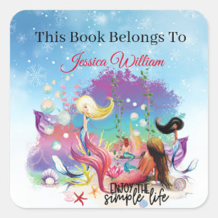 Pegatina Cuadrada Bajo la Sirena Mar Océano Púrpura Turquesa