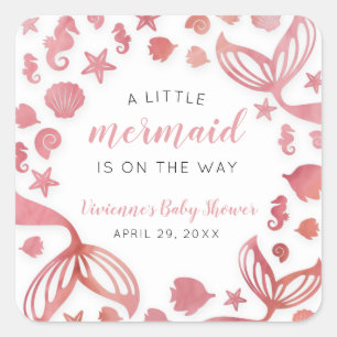 Pegatina Cuadrada Bajo la sirena marina Baby Shower