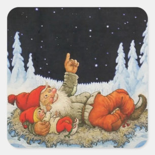 Pegatina Cuadrada “Bajo las estrellas” Gnomos de Jenny Nystrom