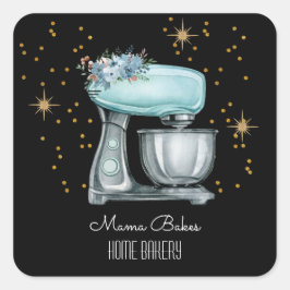 Pegatina Cuadrada Baker Baking Watercolor Pastry Chef Black