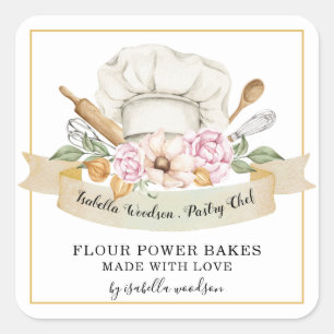 Pegatina Cuadrada Baker Pastry Watercolor Bakers Tools Square