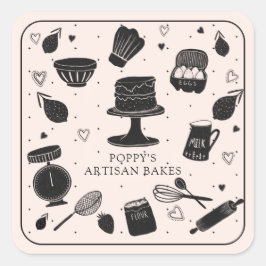 Pegatina Cuadrada Baker Utensils Bakery