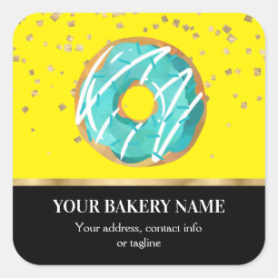 Pegatina Cuadrada Bakery Business Donut Blue Yellow Confetti