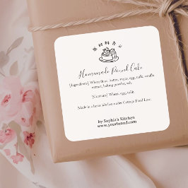 Pegatina Cuadrada Bakery Cake Logo Minimalist Ingredient Label