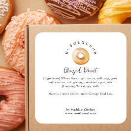 Pegatina Cuadrada Bakery Ingredient Product Watercolor Glazed Donut