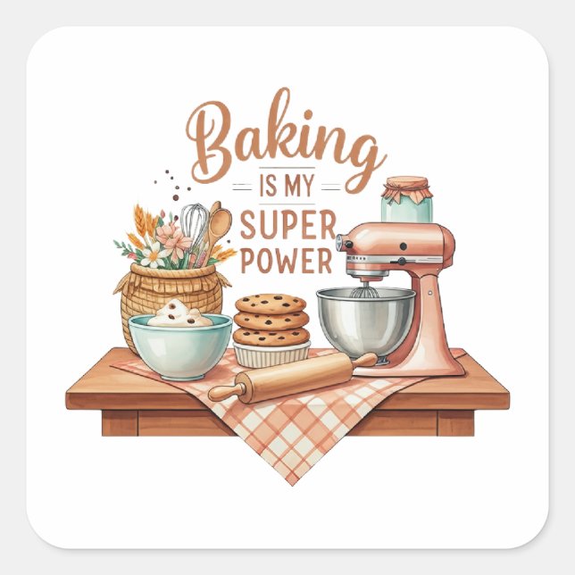 Pegatina Cuadrada Baking es mi superpotencia (Anverso)