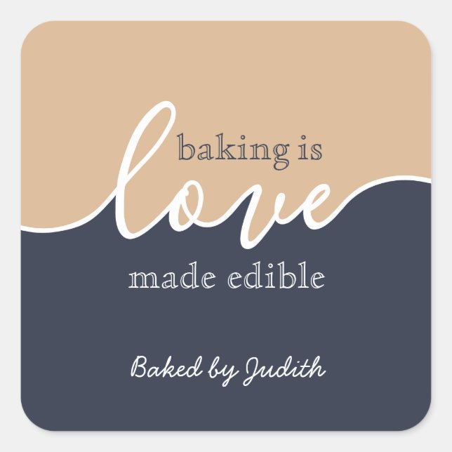 Pegatina Cuadrada Baking is Love made Comestible Script Square Pegat (Anverso)
