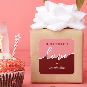 Pegatina Cuadrada Baking is Love made Comestible Script Square Pegat