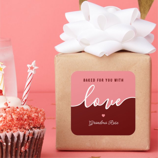 Pegatina Cuadrada Baking is Love made Comestible Script Square Pegat (Fiesta)