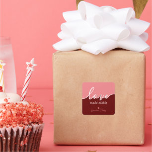 Pegatina Cuadrada Baking is Love made Comestible Script Square Pegat