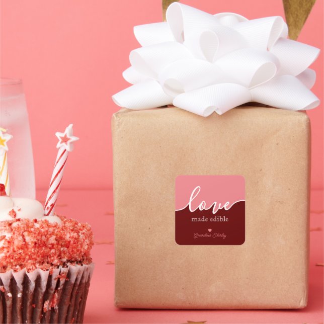 Pegatina Cuadrada Baking is Love made Comestible Script Square Pegat (Fiesta)