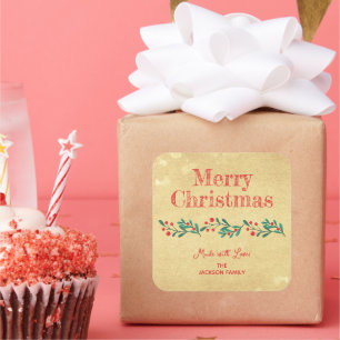 Pegatina Cuadrada Baking Navideño Casero Comida Bayas de Acebo Fiest