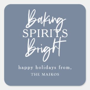 Pegatina Cuadrada Baking Spirit Bright Blue Holiday