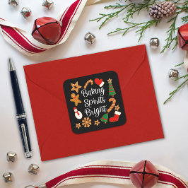 Pegatina Cuadrada Baking Spirit Bright Gingerbread Navidades Cookie