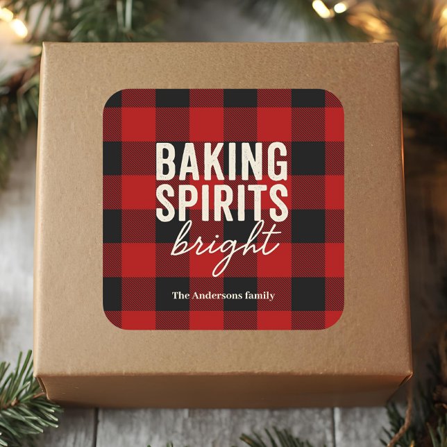 Pegatina Cuadrada Baking Spirits Bright Buffalo Plaid Christmas (Subido por el creador)