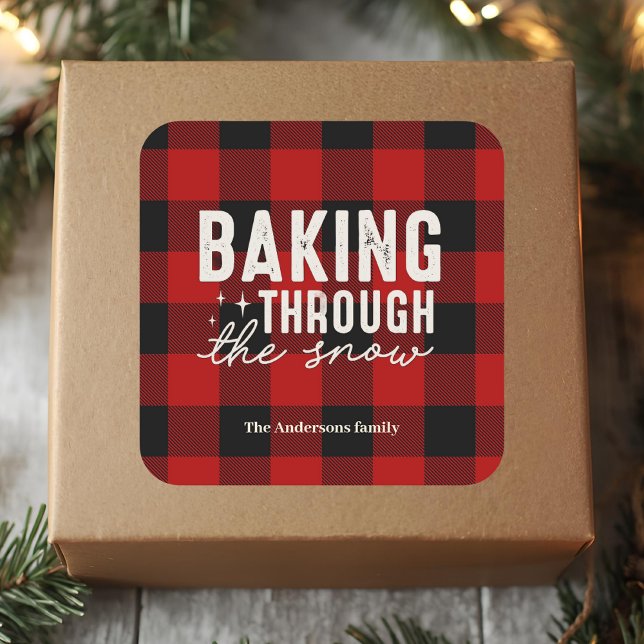 Pegatina Cuadrada Baking Through the Snow Buffalo Plaid Christmas (Subido por el creador)