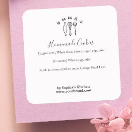 Pegatina Cuadrada Baking Utensils Minimalist Bakery Ingredient