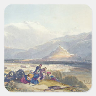 Pegatina Cuadrada Bala Hissar y la ciudad de Kabul con el Can Britán