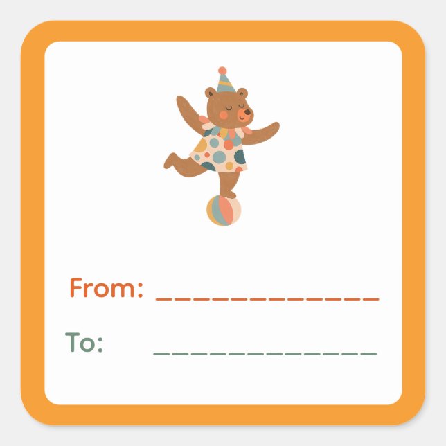 Pegatina Cuadrada Balancing Circus Bear Gift Label (Anverso)