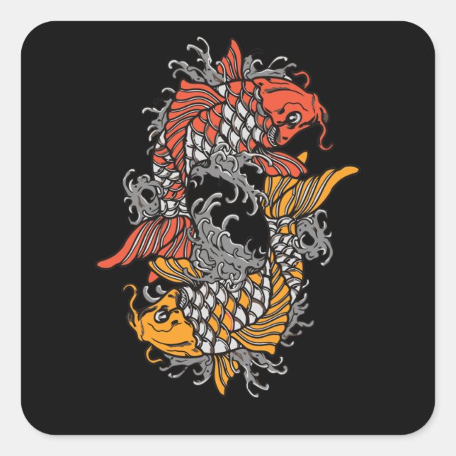 Pegatina Cuadrada Balancing Koi (Anverso)