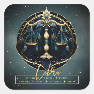 Pegatina Cuadrada Balanza de oro Negro Constelación de Rótulo Zodiac