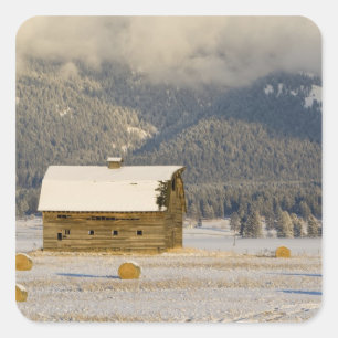 Pegatina Cuadrada Balas rústicas del granero y de heno después de