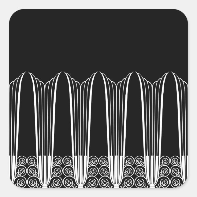 Pegatina Cuadrada BALCÓN DE EVE, Ironwork Art Deco en blanco sobre n (Anverso)